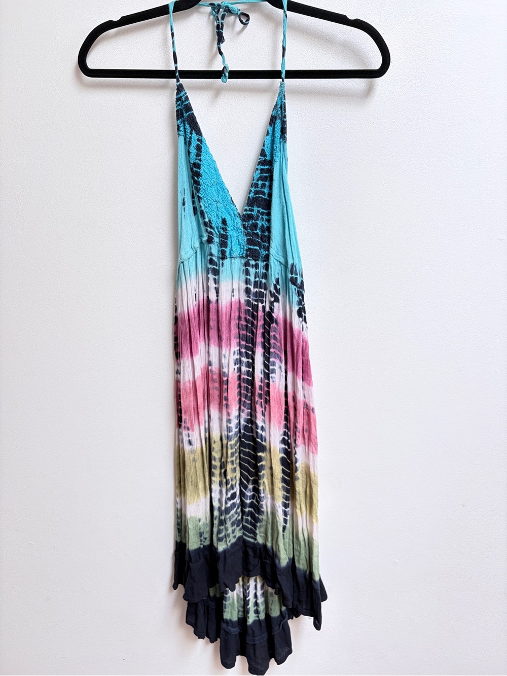 Club Z Collection Lightweight Tie-Dye Halter Mini/Midi Beach Dress Coverup Sz L